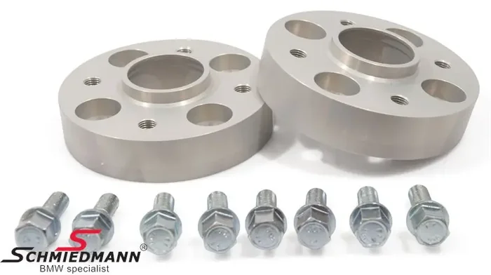 Wheel spacer set silver anodized alloy, Per axle 60MM (30MM each side/wheel), 4hole hubcentric – system 4, supplied with bolts
